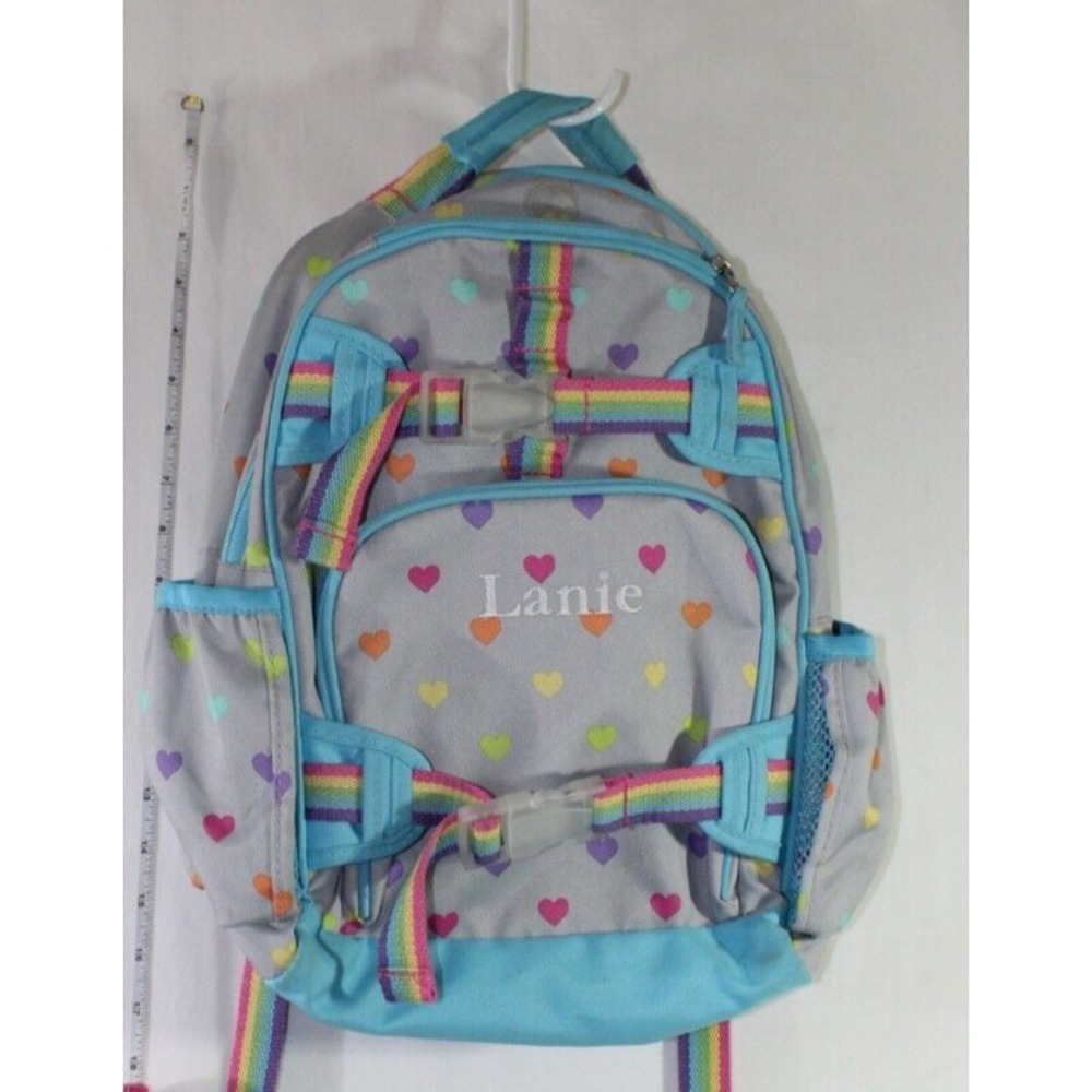 Pottery Barn kids Girls Small School backpack Rainbow Hearts Monogrammed Lanie